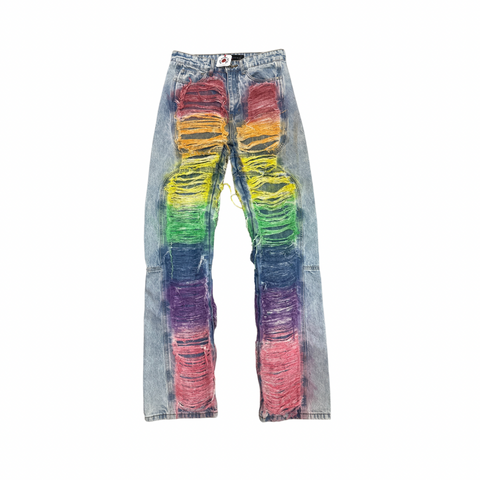 WHO DECIDES WHO RAINBOW RIPPED DENIM