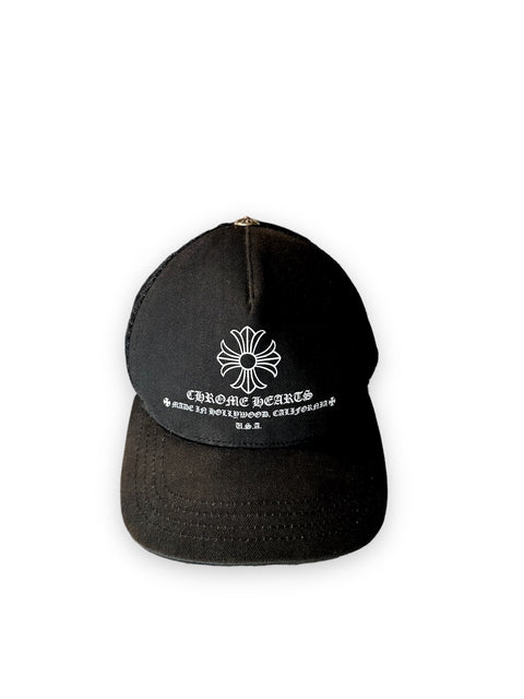 Chrome Hearts Black Trucker Hat White Logo